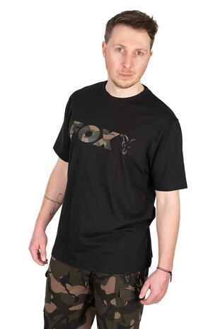 Fox Carp -  Black / Camo Logo T-Shirt - Fox Carp