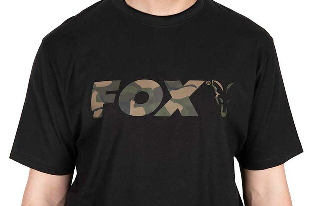 Fox Carp -  Black / Camo Logo T-Shirt - Fox Carp