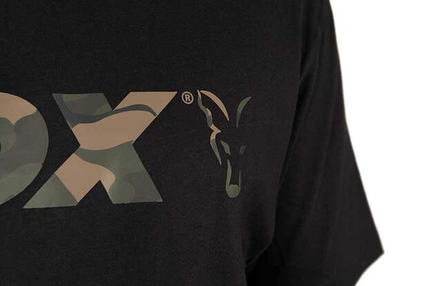 Fox Carp -  Black / Camo Logo T-Shirt - Fox Carp