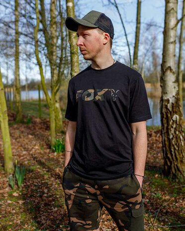 Fox Carp -  Black / Camo Logo T-Shirt - Fox Carp