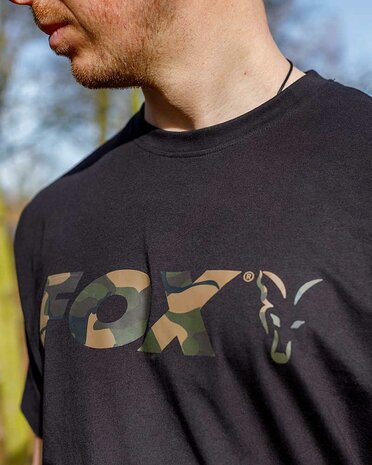 Fox Carp -  Black / Camo Logo T-Shirt - Fox Carp