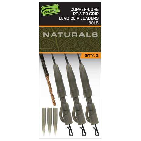 Fox Carp - End Tackle Edges Naturals Copper-Core Power Grip Lead Clip Leaders x3 - Fox Carp