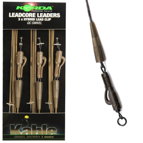 Korda - End Tackle Leadcore Leaders 3 x Hybrid Lead Clip Gravel Brown - Korda