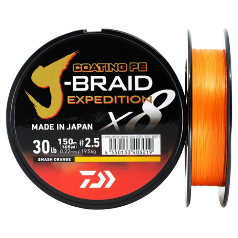 Daiwa - Lijn gevlochten J-Braid Expedition X8E Smash Orange 150m - Daiwa